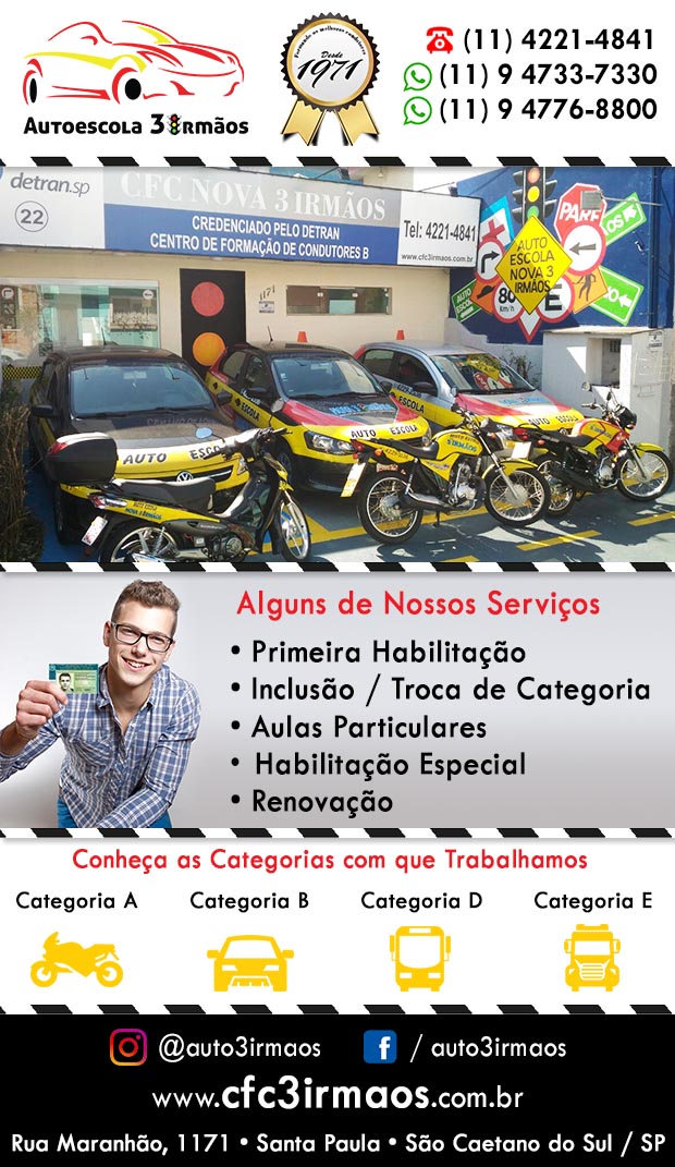Auto Escola 3 Irmos - Habilitao de Carros e Motos em So Caetano do Sul, Oswaldo Cruz