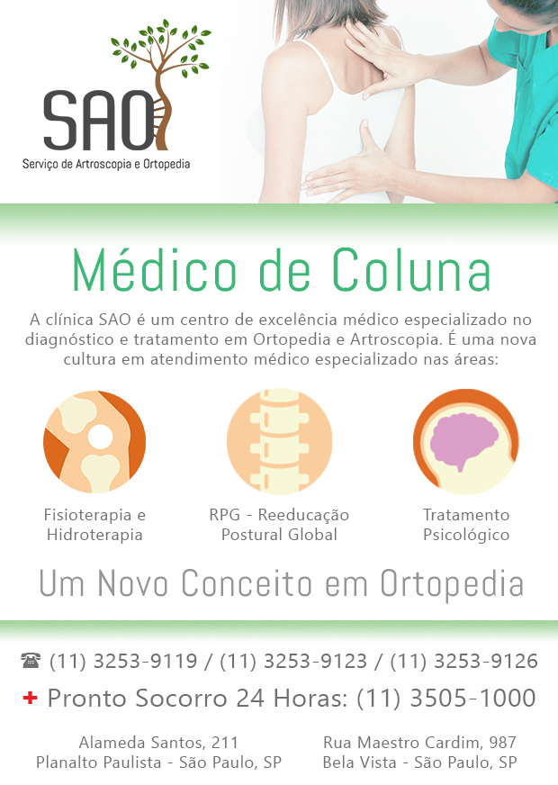 SAO Servio de Artroscopia e Ortopedia - Medico de Coluna na Vila Mascote, So Paulo